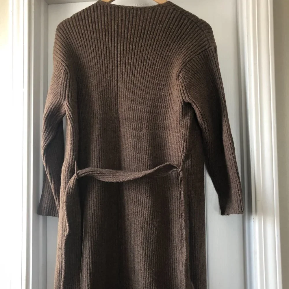 AMADI Anthropologie  Long Sweater Cardigan Duster Rib Knit Brown size S - Picture 9 of 13